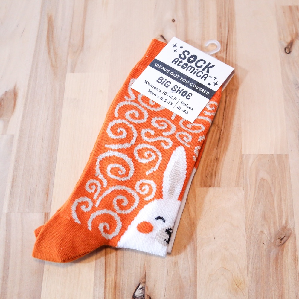 3/$15 Orange Bunny Swirl Socks | Big Shoe Size 41-46 | Easter Spring Gift Unisex - Picture 10 of 10